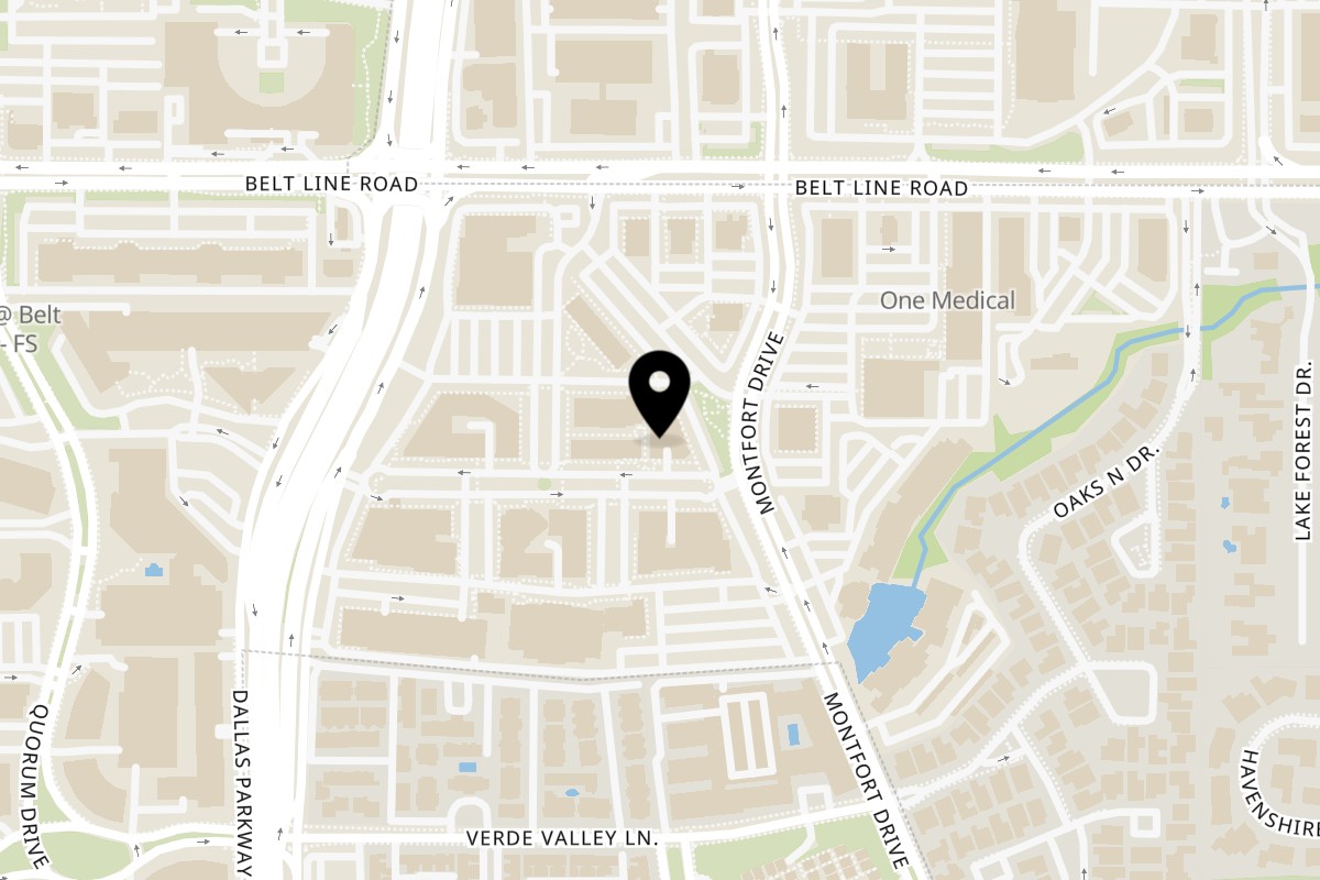 Map showing the location of Nouveau Noir on 5100 Belt Line Rd #732 in Dallas