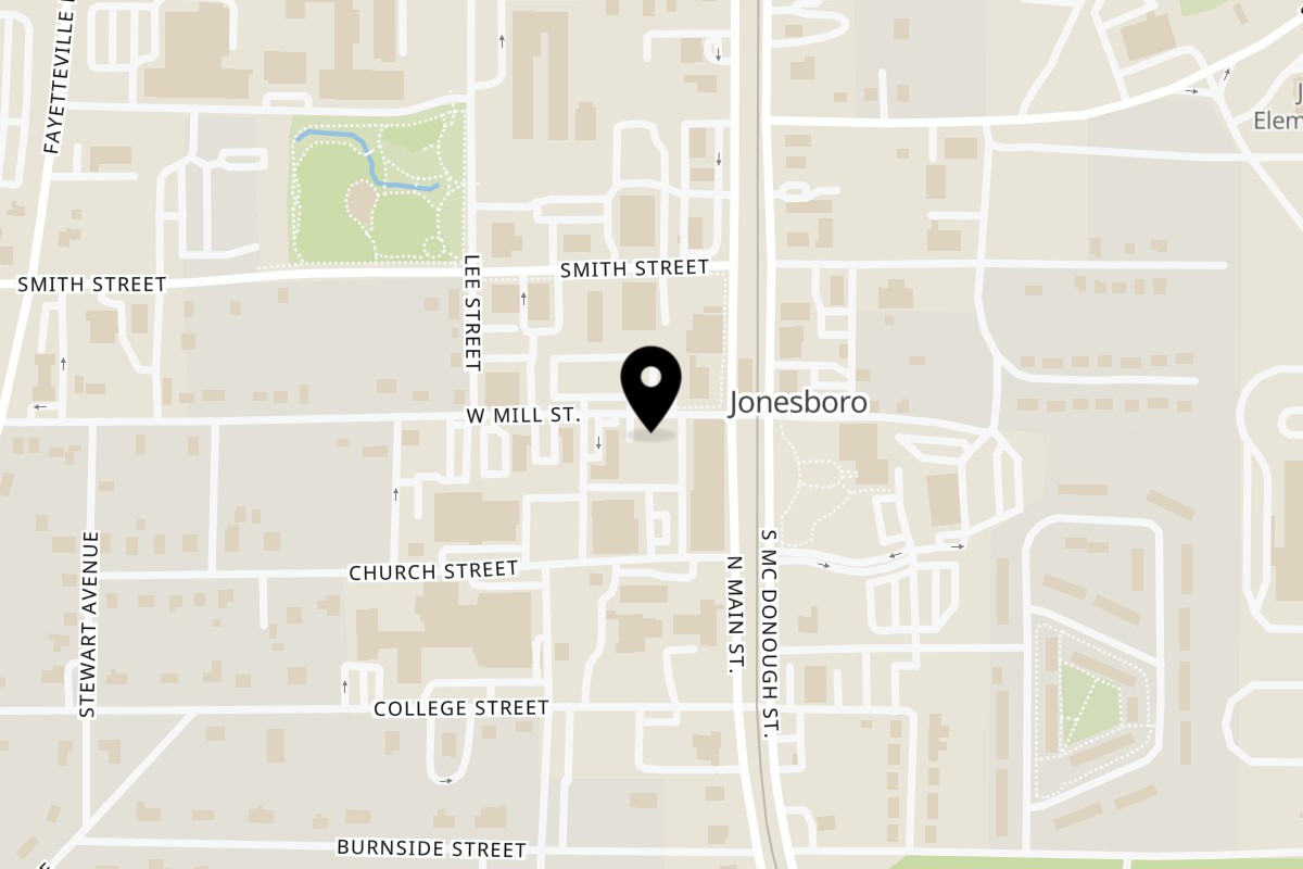 Map showing the location of Nouveau Jonesboro on 103 W Mill St in Jonesboro